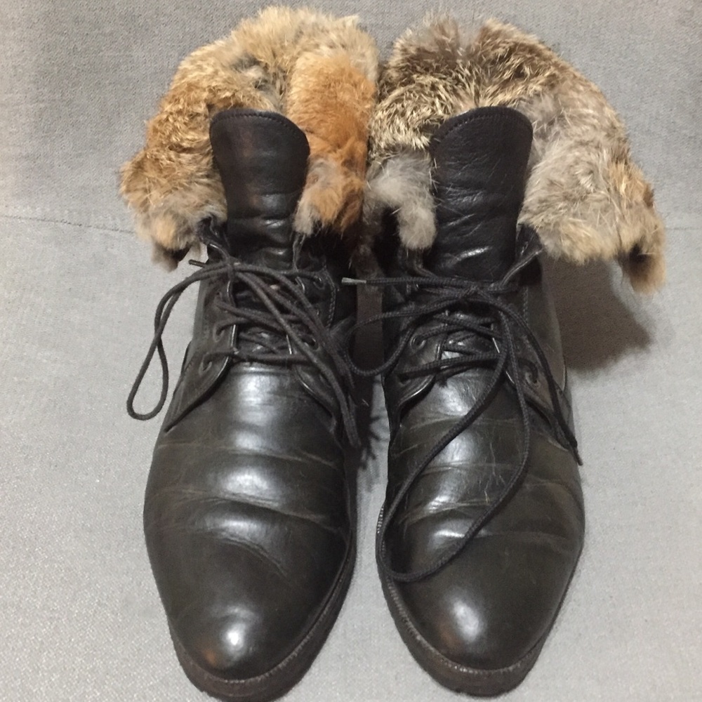 Fur Cuffed Leather Boots